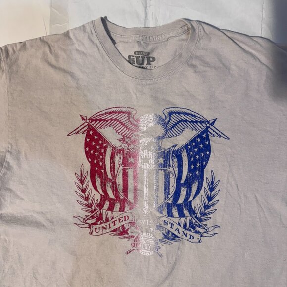 Cowboy Up Red White & Bllue USA Flag Bald Eagle Logo Tshirt - XL - Picture 2 of 3